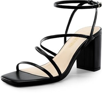 DREAM PAIRS Women's Heels Chunky Block Strappy Square Open Toe Ankle Buckle Heeled Sandals Wedding Party Dress Shoes SDHS2428W,Size 6,Black,SDHS2428W