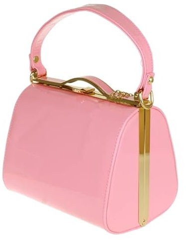 UShopUK Sac à main en cuir verni avec poignée supérieure pour bal de promo, mariage, soirée, pochette (rose)