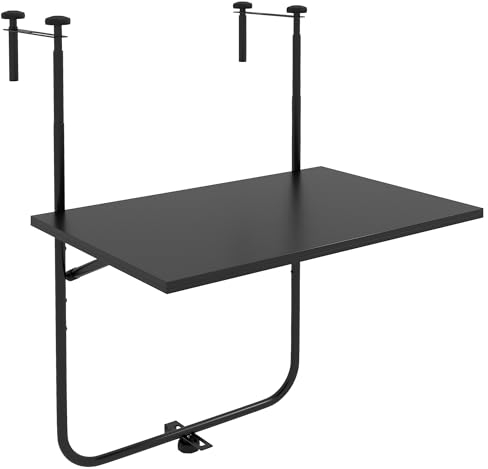 Outsunny Balkontisch zum Einhängen, klappbar Hängetisch, 3-Fach höhenverstellbar Balkonhängetisch, bis 15 kg belastbar, für Garten, Metall, 62 x 60 cm, Schwarz
