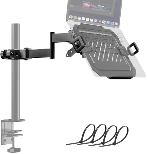 Supporto Monitor Braccio Con Vassoio per Laptop 12-18 o Schermo 17 -32,Completamente Regolabile Braccio Monitor Scrivania Piattaforma di Raffreddamento Ventilata Gestione Dei Cavi, Capacità di Pes