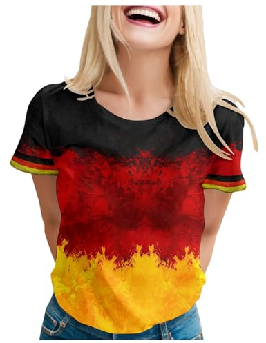 Deutschland Trikot Em 2024 Fanartikel Deutschland Shirt Damen :Frau Fussball Em 2024 Rundhals Sommershirt Kurzarmshirt Fitness Sportshirt Gym Slim-Fit Oberteile Sport Bekleidung