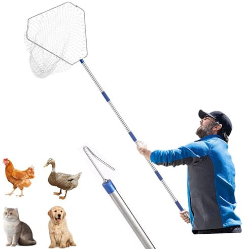 Hühnerfangnetz, Hühnerfänger-Beinhaken, ausziehbar von 83,8 cm bis 191,8 cm, aus Edelstahlrohr, geeignet zum Fangen von kleinen Enten, Gans, Vögeln, Stinkfledermaus und Fischnetz usw. (39 x 58 cm