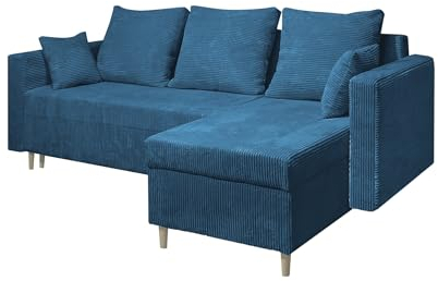 MARPUR Schlaf-Ecksofa OTTO 230x145 cm Polstercouch in L-Form mit Schlaffunktion, mit Bettkasten und Kissen, universelle Seite, Stark Stoff POSO 611, Dunkelblau
