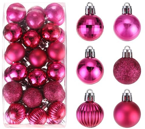 sourcing map Adornos de bola de Navidad para árbol de Navidad, bolas rosas de 3 cm para decoración de fiestas, bodas, vacaciones, Navidad, 36 unidades