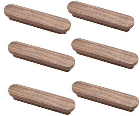 SANCHAKOU Holzknaufe 6 Stück Geformter Schranktürgriff Aus Massivholz Möbel- Schubladen- Schrank- Holzgriff Schwarzer Nussbaum 96 Mm