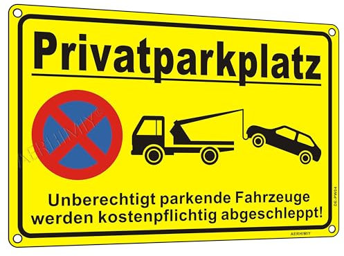 L Schild Privatparkplatz Aluminium Reflektierend 20×30 cm Privatparkplatz Schilder Metall Parken Verboten Schild Kostenpflichtig Abschleppen, UV-beständig, Wasserfest, Rostfrei, mit Bohrlöcher, Gelb