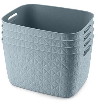 CURVER Softex 4x 19L Storage Baskets, 100 percent Recycled Material, Lightweight, For Bathroom, Living Room, Kitchen, Teal