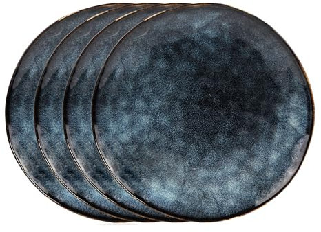 Sänger | Dessertteller Set Tokio 4 tlg, Teller Set 4 Personen, Steingut Plates Set, Essgeschirr, Teller Modern Handmade, Essservice in Dunkelblau mit Schwarzen Akzenten | PREMIUM COLLECTION