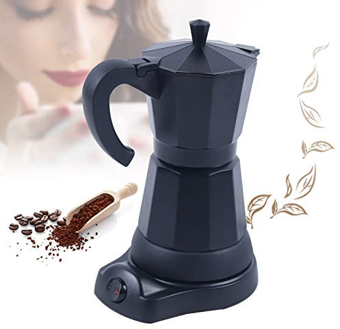 DGJMuu Macchina da caffè elettrica nera, 300 ml, supporto girevole a 360°, 6 tazze, caffettiera da campeggio piccola, macchina da caffè per uso domestico, macchina da caffè a pressione