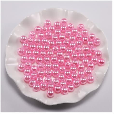 Wisafory 100 Stück Perlen zum Basteln Kunstharzperlen Glasperlen Acryl-Kunststoff-Perlen Bastelperlen Runde Kunststoffperlen mit Loch für Schmuckherstellung Halsketten Armbänder Rosa 8mm