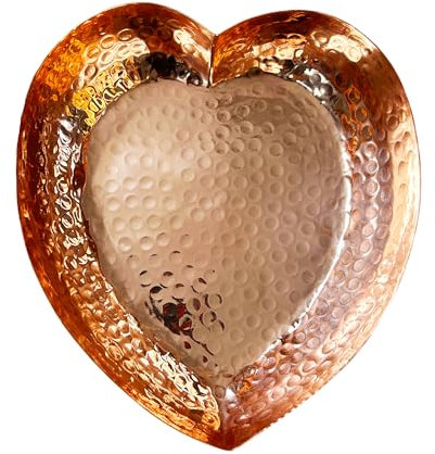 Copper Heart Shape Dish - Hand Hammered Pure Copper Bowl - Serving Tray Bowl For Appetizers, Candy Dish - Heart Shaped - Large Size