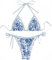 Ocean Plus Damen V-Ausschnitt Geblümt Triangel Bikini-Set mit Bügel Spaghetti Bademode Bandeau Slips mit Tunnelzug (L (EU 36-38), Dunkelblaue Blumen)