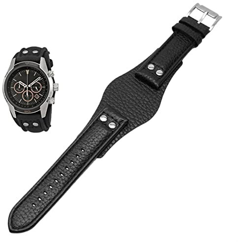 VYSLZ Echtes Lederarmband für Fossil CH2592 CH2564 CH2565 CH2891CH3051 Armband 22 mm Herren-Tablettarmband mit Nietenstil(Black silver,22mm)