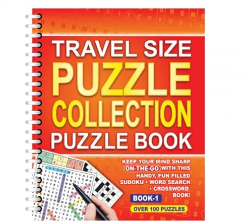 Sixstore Livre de collection de mots croisés 3 en 1 à spirales, format A5, Sudoku, recherche de mots, mots croisés, orange