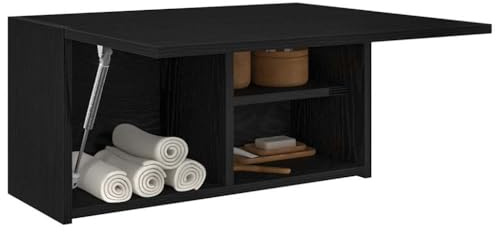 Gecheer Armoire Murale de Bain Noir 60x25x30 cm Bois d'ingénierie, Meuble de Rangement Suspendu Salle de Bain avec Porte et Étagère, Armoire Murale de Toilette