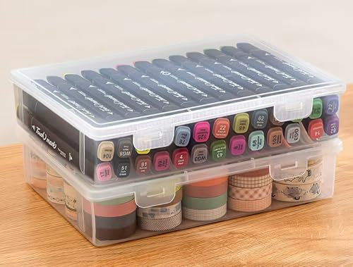 Nuyoah Aufbewahrungsbox mit Deckel C5 Kunststoffbox Klein 2Stk Plastikbox mit Deckel Stiftebox Tragbare Archivbox mit Snap-Dicht Stapelbare für Papier Schreibwaren Kosmetika Werkzeugteile