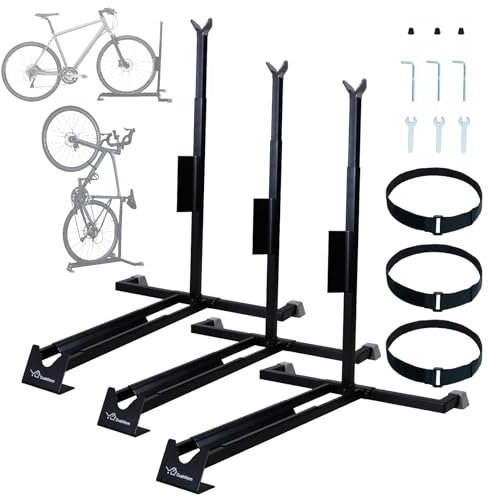CCLIFE Fahrradständer Boden 3er von Mountainbike und Rennrad Freistehend Vertikaler und Horizontaler Fahrradhalterung Hochkant Höhenverstellbarer