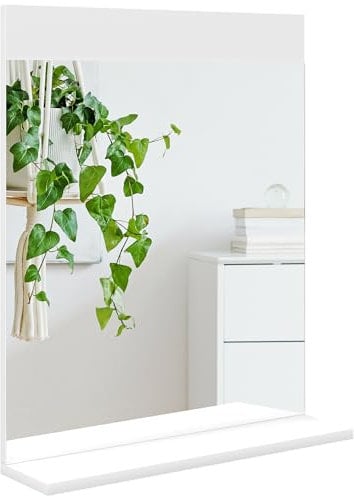 HOMCOM Espejo de Baño Espejo de Pared con Estante Abierto Espejo para Entrada Pasillo 50x12x60 cm Blanco