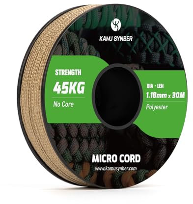 Kamu Synber Micro Cord 1.18mm Paracord Braided Rope 30m Spool for Bracelet, Crafting, Jewelry Making, Key Chains | Support 45kg | Tan