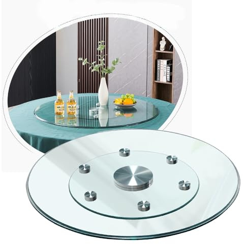 OPOLDBDMAC Großer Drehteller 70/80/90cm Esstisch Plattenspieler, 360 °Drehbare Platte Serviertablett Für Tischplatte, Gehärtetes Glas Drehbare Servierplatte Mit Silent Base, Küche Tische Drehscheibe(3