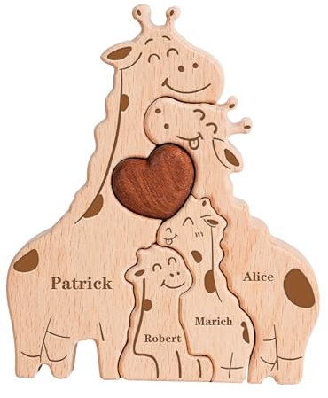 Personalisiertes Holzkunstpuzzle der Giraffenfamilie mit 2-5 Namen, Name Puzzle Dekoratives Familie Geschenk, Personalisierte Geschenke zum Geburtstag, Muttertag, Vatertag, Weihnachten