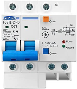 Disjoncteur,Disjoncteur Phase Disjoncteur de courant résiduel à commutation principale avec protecteur de surtension RCBO MCB Avec protection contre la foudre SPD(50A)