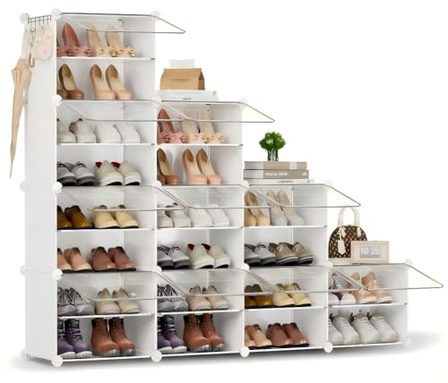 Schuhregal, Schuhschrank mit 20 Fächern, schuhregal hoch und schmal, schuhregal weiß, schuhschrank hoch geschlossen für Garderobe Flur Schlafzimmer Eingang, DIY anpassbar