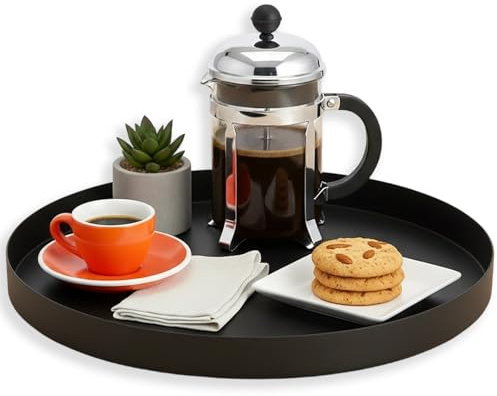 Decorative Tray, Black Round Coffee Table Tray, Round Decorative Platter, Candle Plates Trays, Black Decorative Tray for Home Decor Kitchen Table Candle Holde