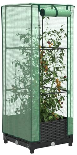 Hochbeet mit Gewächshaus-Aufsatz, Rattan-Optik Schwarz, 40x40x123 cm, Stabiler Eisenrahmen, für Gemüse, Kräuter & Blumen, Polypropylen