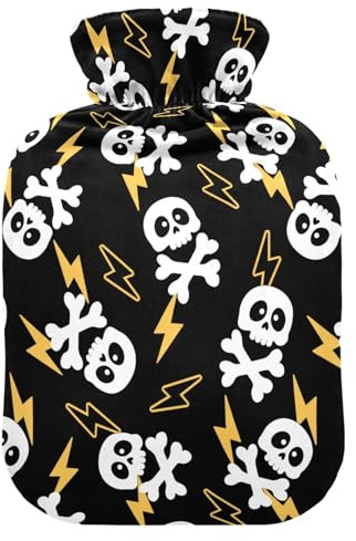 LI ZHI XIN Bouillotte en PVC avec housse en velours 1 L 2 L Motif squelette tête de mort Noir