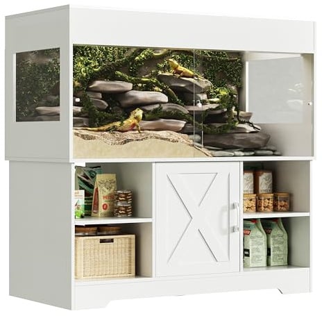 Herture Großes Terrarium mit Unterschrank 450 L, 120 x 60 x 60 cm | Terrarienschrank, Reptilienvivarium Holz mit Schiebetüren, integrierter Steckdose & Stauraum für Reptilien, EPX01RTW
