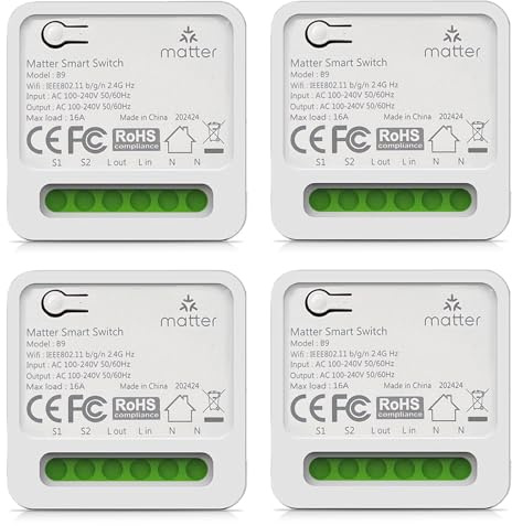 4 interruptores de relé mate, mini interruptor inteligente compatible con Alexa, Google, Homepod, Smart Life, Tuya, SmartThings、Alice APP, Smart Home Relais WiFi 2,4 GHz, 16 A
