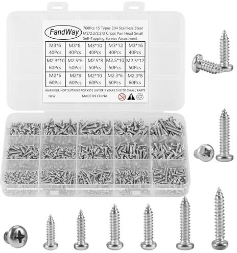 760 Pièces Vis a Autotaraudeuses Tête Ronde Cruciformes,M2 M2,3 M2,5 M3 Petites Vis à Bois Tête Bombée en Acier Inox 304,Mini Tôle Autoperceuses EntièRement Fileté.Pour Meubles Métal Doux Plastique.