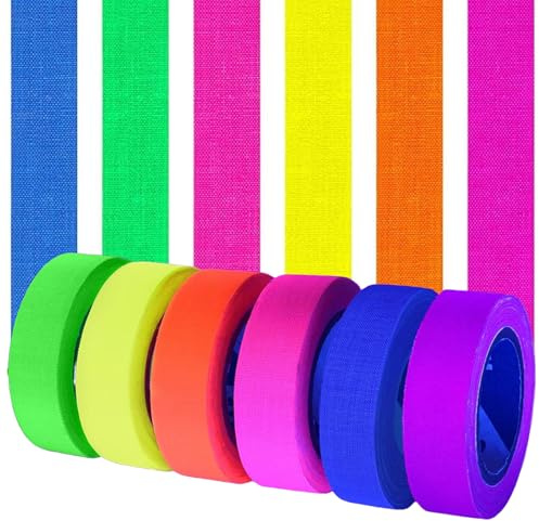 THETAG Neon Klebeband, 6 Rollen Fluoreszierendes UV-Aktiv Tape Regenbogenfarben Masking Tape DIY Handwerk Papier Dekrativer Klebeband Bastelband Regenbogen Bastelband für DIY(5mx1.5cm)