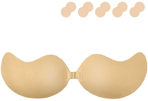 Yutdeng Soutien Gorge Adhesif Soutien Gorge Dos Nu Invisible Respirant Push Up Soutiens-Gorge Autoadhésifs Silicone sans Bretelle Réutilisable avec Cache-téton pour Robe de Soirée Mariée