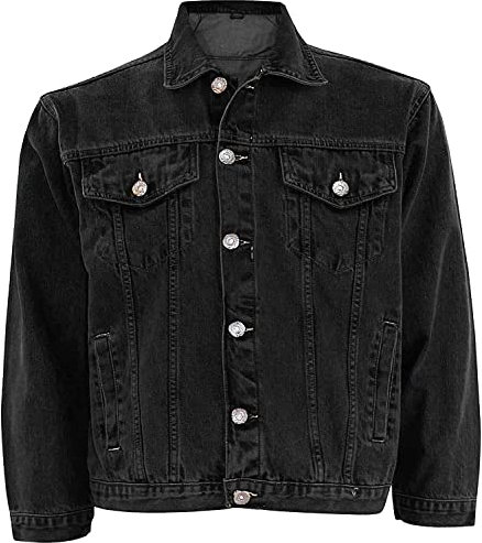 True Face Mens Denim Jacket Long Sleeve Casual Wear Loose Fit Outerwear Lightweight Outdoor Top Jet Black XXL 2XL XX-Large