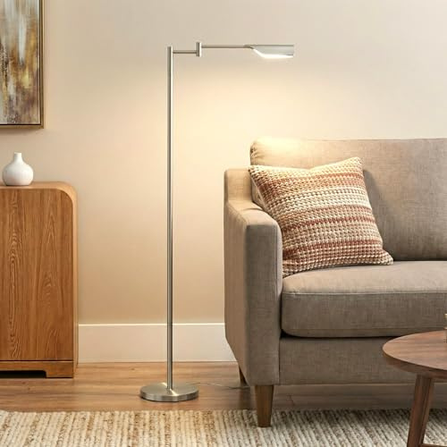 Brightech Leaf - Adjustable Pharmacy LED Floor Lamp for Reading, Crafts & Precise Tasks - Standing Bright Light for Living Room, Sewing - Great Lighting for Office Desks & Tables - Platinum Silver