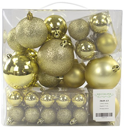 DECOLINE Weihnachtskugeln Set 49 Stück - Ø 3cm bis Ø 7cm Gold