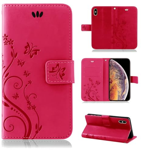 betterfon Hülle Kompatibel mit Apple iPhone XS Max | Premium PU Leder Handyhülle Wallet Case für iPhone XS Max | Schutzhülle Blumen Klapphülle Handyhülle | Pink