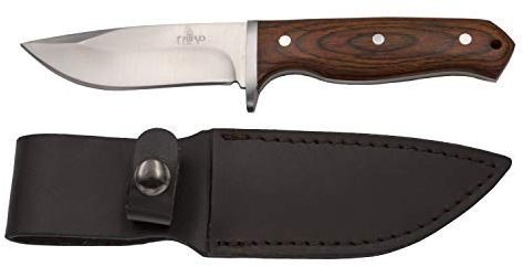Coltello da caccia Third 16367PW, con lama in acciaio 440 con lama in acciaio 10,6 cm satinato, mango by Pakkawood, con custodia in pelle, attrezzo da campeggio per la pesca, caccia, attività sportive
