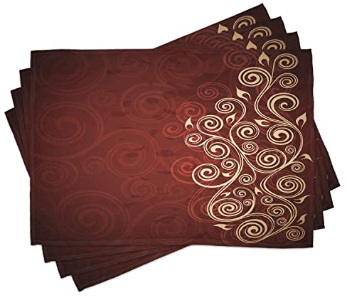 ABAKUHAUS Burgund Platzmatten, Ombre Blumen-Strudel Ivy, Waschbare Stoff Esszimmer Küche Tischdekorations Digitaldruck, Braun Weiß Schwarz