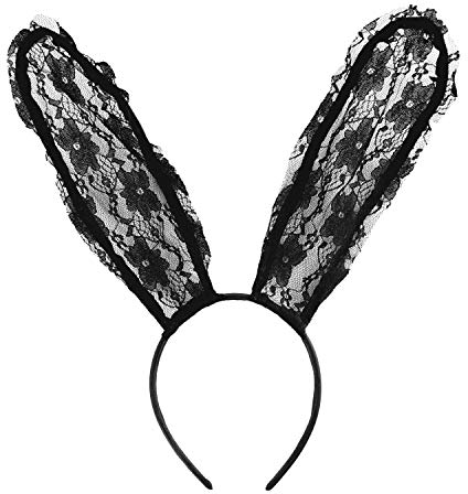 Oblique Unique® Haarreif Sexy Hasen Ohren mit Spitze Bunny Häschen Haarreifen Kostüm Accessoire für Karneval Fasching Motto Party Schwarz