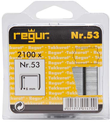 REGUR Typ 53 Feindraht-Klammern verzinkt - 2.100 Stück in der Länge 53/6 mm - Heftklammern zum Befestigen von Stoffen, Leder, Textilien sowie zum Basteln und Dekorieren