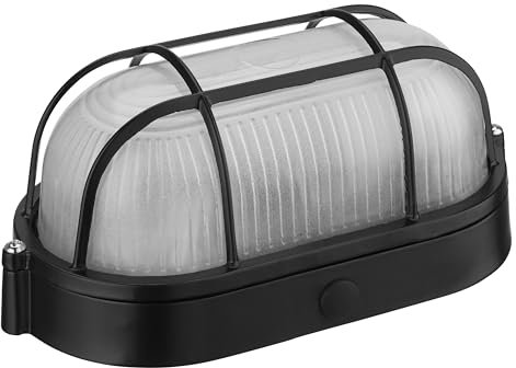 Aluminium Kellerlampe Bulkhead E27 IP54 schwarz - Hart-Glas - max. 60W