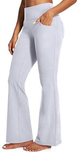 IUGA Yoga Pants Women Wide Leg High Waist Bootcut Workout Flare Leggings Tummy Control Work Dress Pants Women 4 Pockets, Light Gray, M