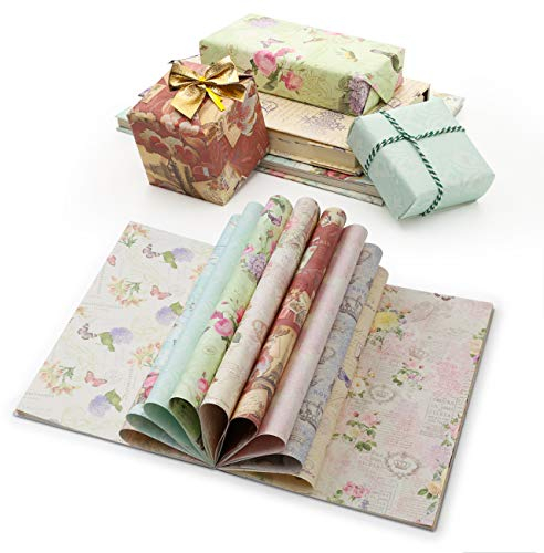 Kesote 24 Geschenkpapier Vintage Blumen Geschenkverpackung für Geburtstag Geschenk Buch Handwerk (45 x 30,3 cm, 12 Motive)
