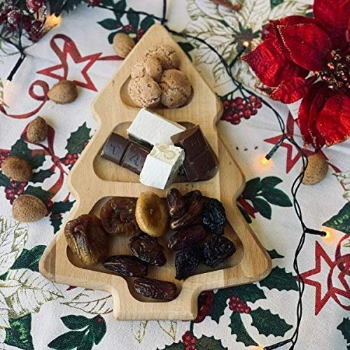 Mottinox Tagliere Albero di Natale, Vassoio da Portata Natalizio, 3 Vaschette, Legno di Faggio, Vassoio per Natale, Certificato Alimenti