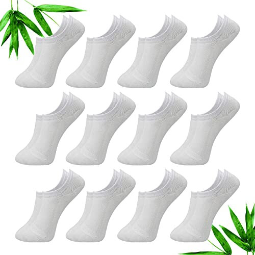 cotigo Chaussettes Courtes en Fibre de Bambou, 12 Paires, Respirantes et Anti-Odeur, Chaussettes Invisibles avec Silicone Antidérapant - Socquettes pour Femme ou Homme (40-46, Blanc)