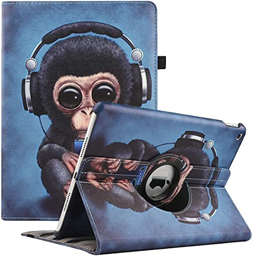 New iPad 9th/ 8th/ 7th Generation Case (10.2 inch) - 360 Degree Rotating Stand Smart Protective Cover, with Auto Sleep Wake Feature for Apple iPad 10.2 Inch 2021/2020/2019 (Monkey)