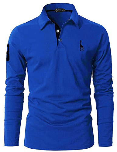 STTLZMC Mens Long Sleeve Giraffe Tennis Polo Shirts Navy Blue M